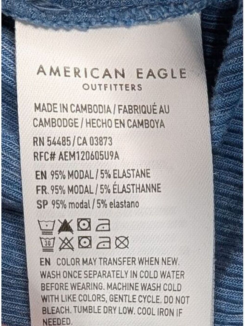American Eagle Soft & Sexy Ribbed Blue V-Neck Crop Tee XS - Picture 3 of 4